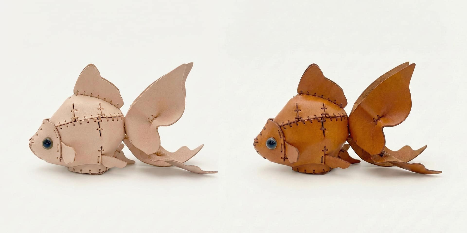 Natural vegetable-tanned leather: before assembly and after aging